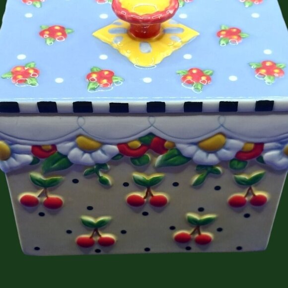 Mary Engelbreit Ceramic Floral & Cherry Design Canister With Lid - Picture 7 of 12